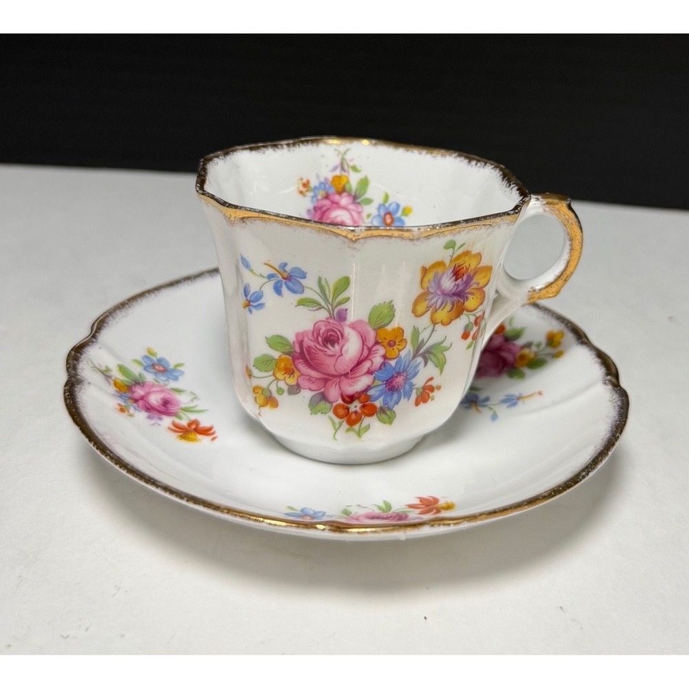 Vintage Melba Bone China Floral Tea Cup and Saucer Set Octagonal Made in England
